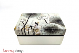 Big rectangle lacquer box hand-painted with lotus pond 11*17*H8 cm